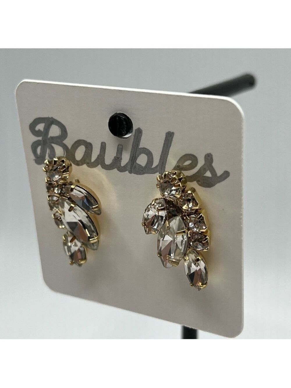 Gold and Silver Cluster Earrings with Gemstone Design - Picture 4 of 9